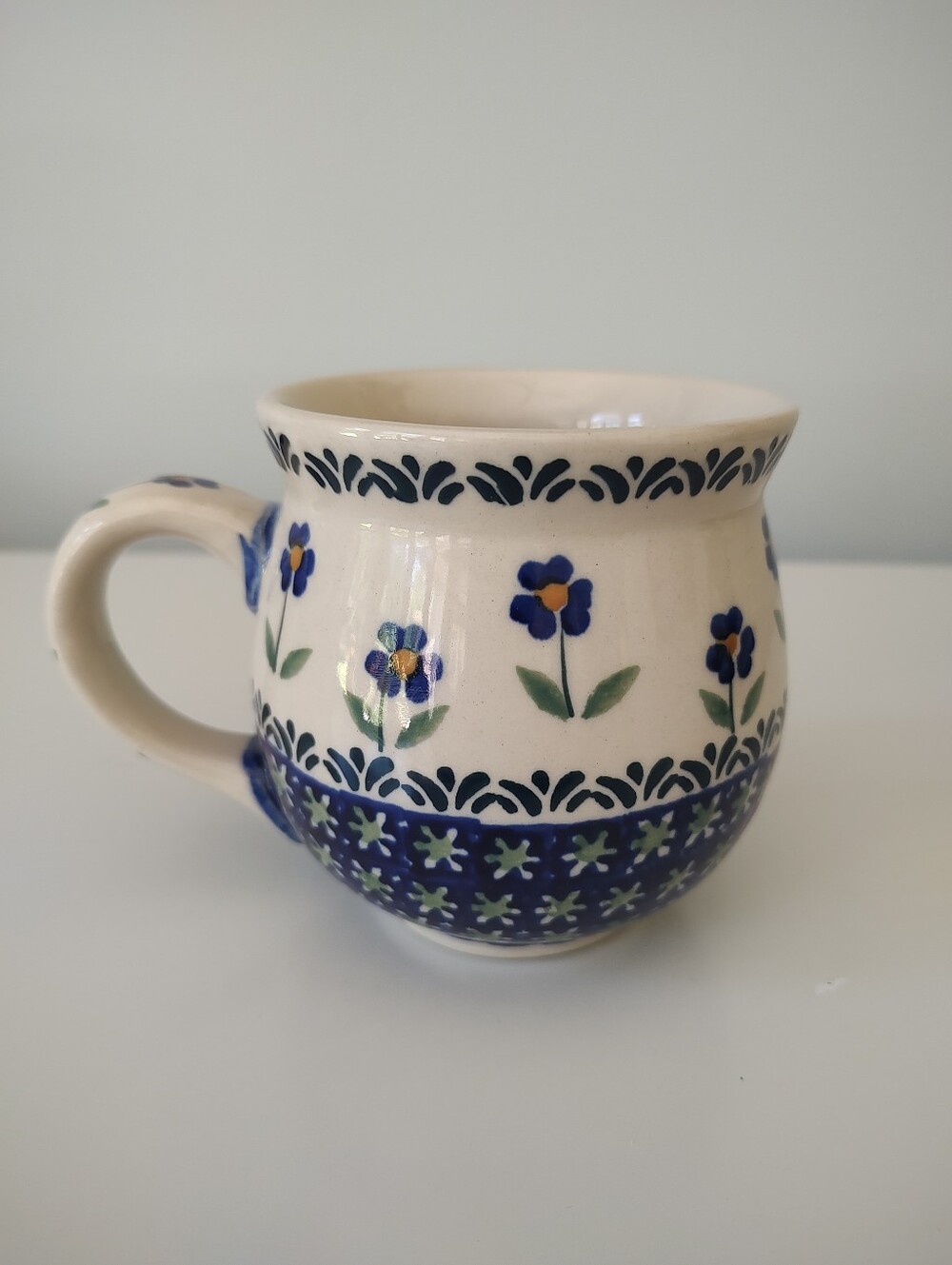 Polish Pottery Blue Violet Bubble Mug 16Oz